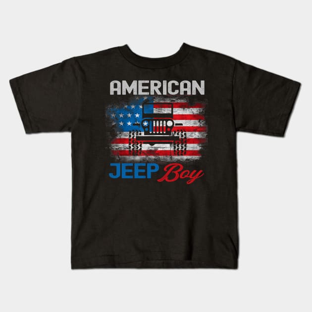 American Jeep Boy USA Flag Jeep Kids T-Shirt by Oska Like